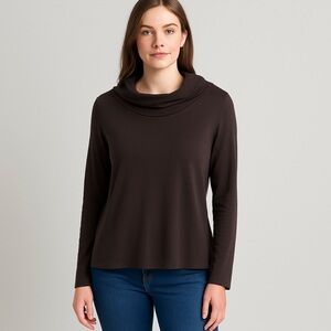 Peruvian Connection Pima Cotton Top L Marled Brown  Long Sleeve Peru Casual